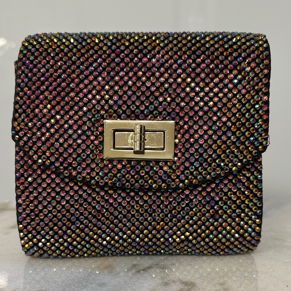 bebe Iridescent Crystal Turn-Lock Mini Clutch - Multicolor